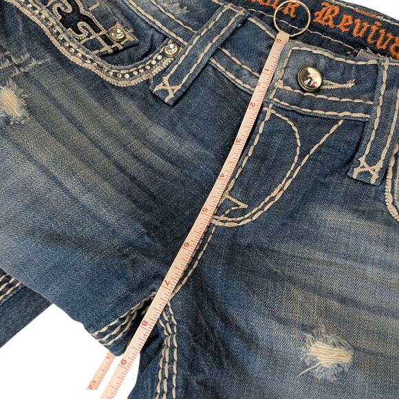 New ROCK REVIVAL Capri Denim Jeans KAI Light Wash Rhinestone Pockets Women 28 - Picture 10 of 10